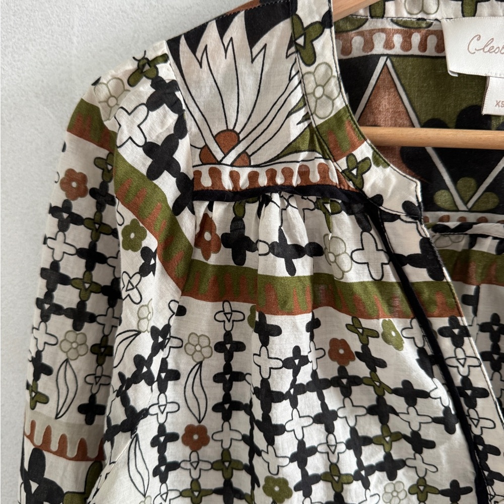 Cleobella - Patterned Button-Up Blouse - Size Xs - image 3